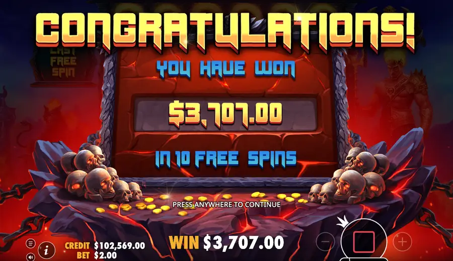 Super round total win of $3,707.00 over ten free spins